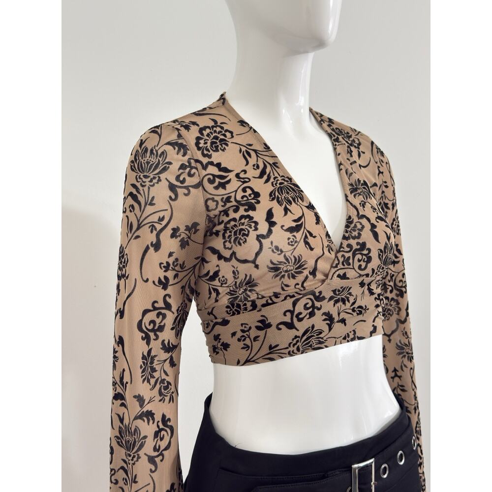 Crop Top XS Whimsigoth Goth 90s Boho Dark Romantic Burnout Babydoll Sheer - Picture 3 of 15